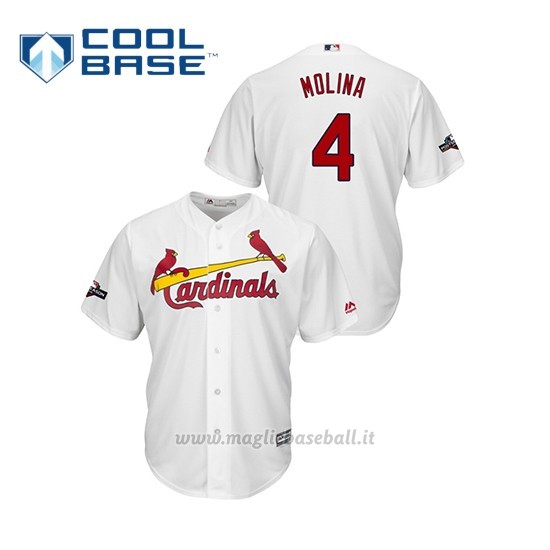 Maglia Baseball Uomo St. Louis Cardinals 4 Yadier Molina 2019 Postseason Cool Base Bianco